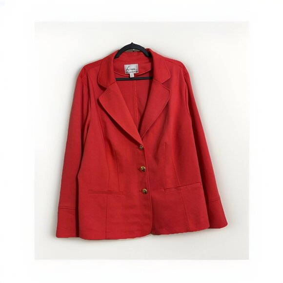 Linea By Louis Dell Vtg Womens Red Blazer Jacket w Ruching Sz 2X Professional - Picture 3 of 6